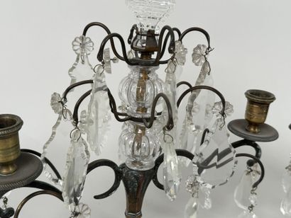 Pair of brass or bronze girandoles with two...