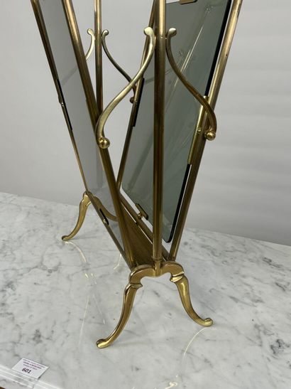 Magazine rack in brass and smoked glass,...