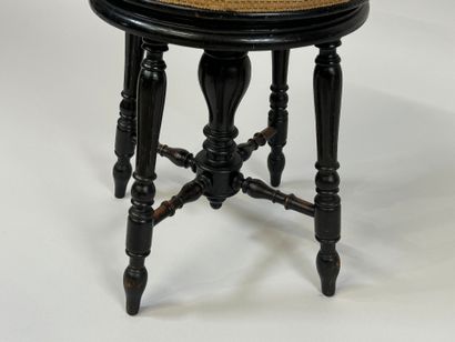 Tabouret de piano à vis en bois noirci et...