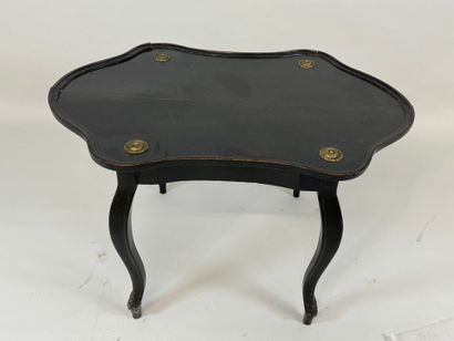 Tea table with two handles in blackened wood...