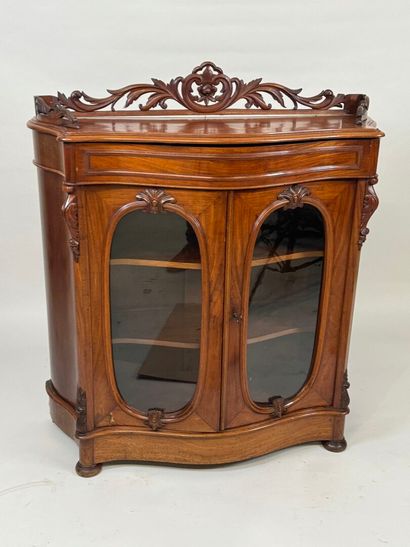 Small curved wooden display cabinet opening...