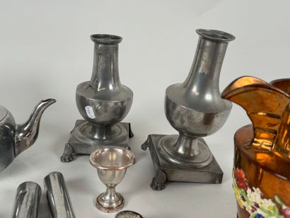 A pewter, metal and crystal set comprising...