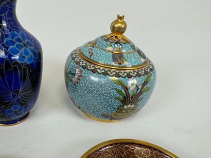 A cloisonné enameled brass lot comprising...