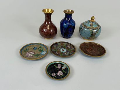 A cloisonné enameled brass lot comprising...