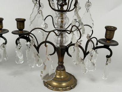 Pair of brass or bronze girandoles with two...