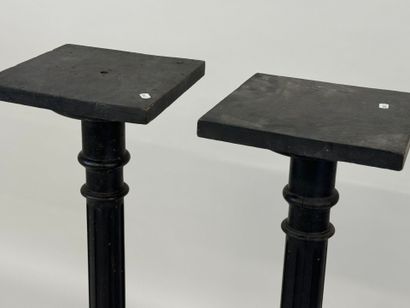 Pair of blackened and turned wood sellettes,...