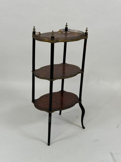 Wood and veneer three-tiered sellette, brass...