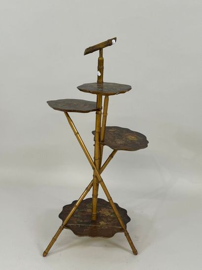 Small pedestal table with four trays, bamboo-style...