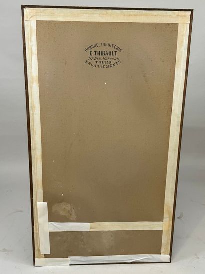 Rectangular mirror in wood and gilded stucco,...
