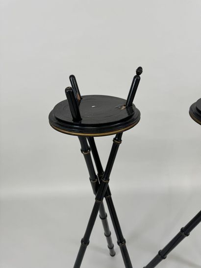Pair of tripod pot holders in turned and...