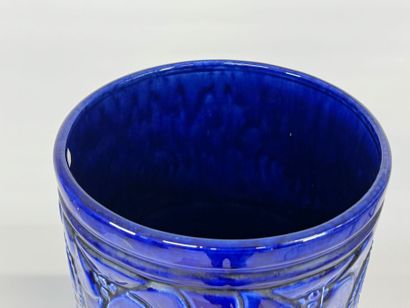 Midnight-blue glazed ceramic umbrella stand...