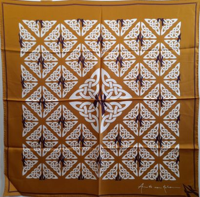 Silk twill square decorated with white Celtic...