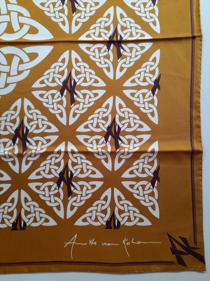 Silk twill square decorated with white Celtic...