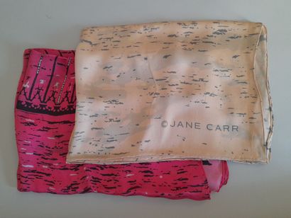 JANE CARR.
Set of two silk scarves decorated...