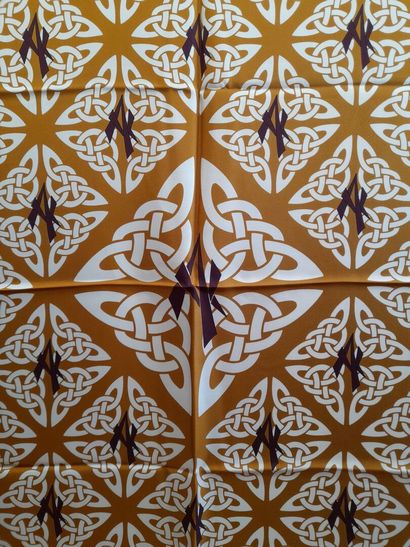 Silk twill square decorated with white Celtic...