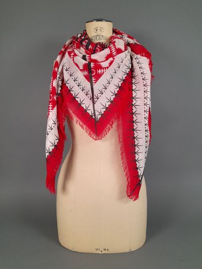 Lot including:
- Silk twill fringed scarf...