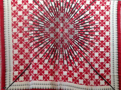 Lot including:
- Silk twill fringed scarf...