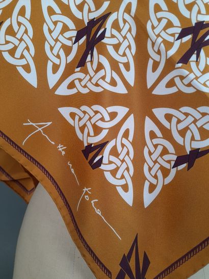 Silk twill square decorated with white Celtic...