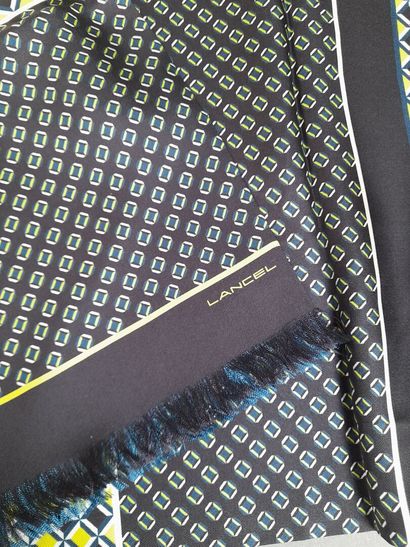 LANCEL.
Silk twill fringed scarf with geometric...