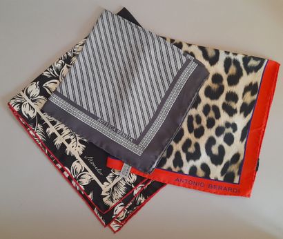 Lot including:
- MONCLER.
Silk twill square...