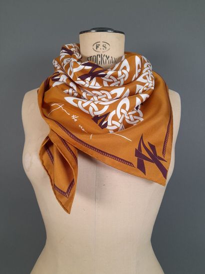 Silk twill square decorated with white Celtic...