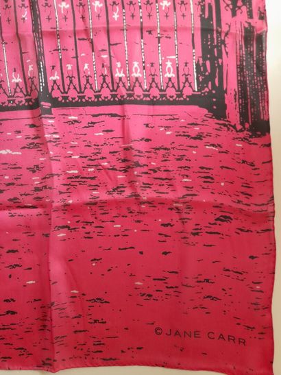 JANE CARR.
Set of two silk scarves decorated...