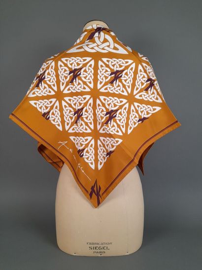 Silk twill square decorated with white Celtic...