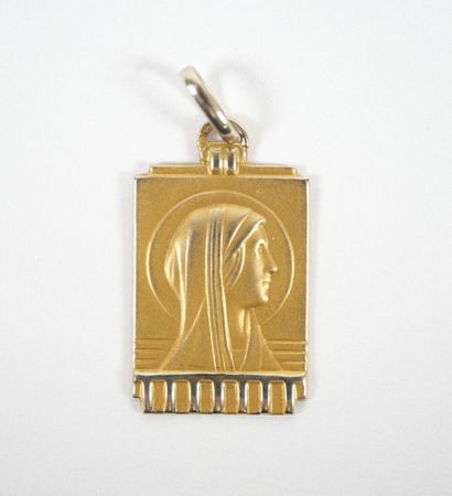 Rectangular religious medal in 18K yellow...