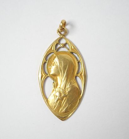 18K yellow gold openwork lozenge-shaped religious...