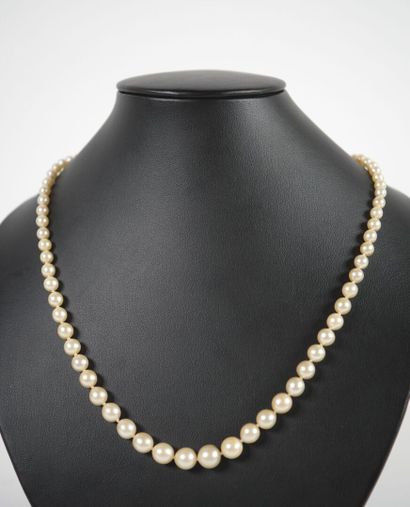 Necklace of falling pearls, the oval silver...
