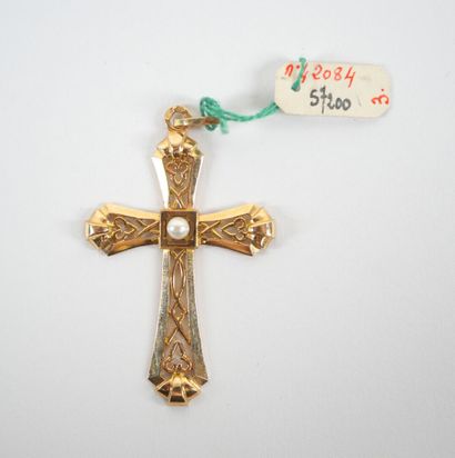 18K yellow gold openwork cross-pendant with...