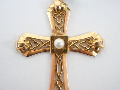 18K yellow gold openwork cross-pendant with...