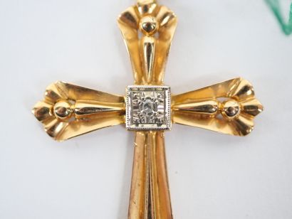 Pendant cross in 18K yellow gold and white...
