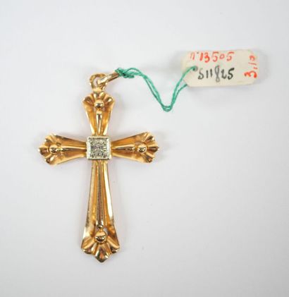 Pendant cross in 18K yellow gold and white...
