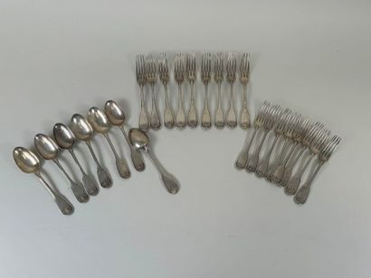 CHRISTOFLE.
Partie de ménagère en métal argenté,...