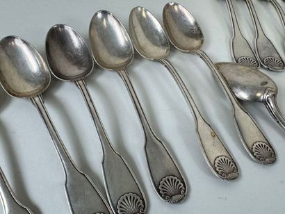 CHRISTOFLE.
Partie de ménagère en métal argenté,...
