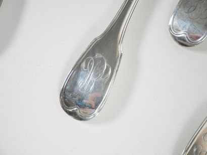 Set of six pieces of silver flatware, Coq...
