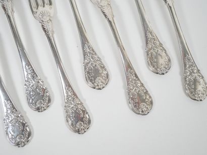 Set of 12 silver table forks, Vieillard hallmark,...