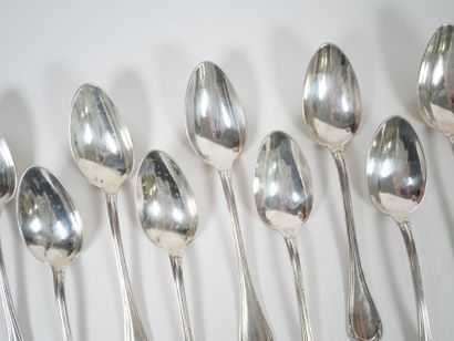 Set of 12 small silver spoons, Minerve hallmark,...