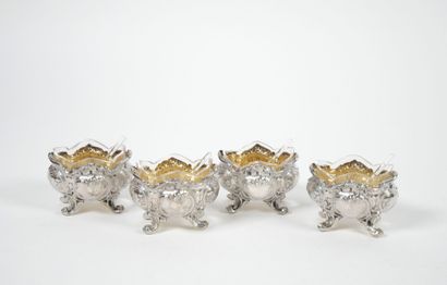 Set of four Minerve hallmarked silver salerons...