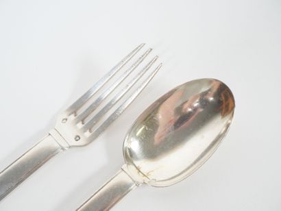 Silver baptismal flatware with geometric...