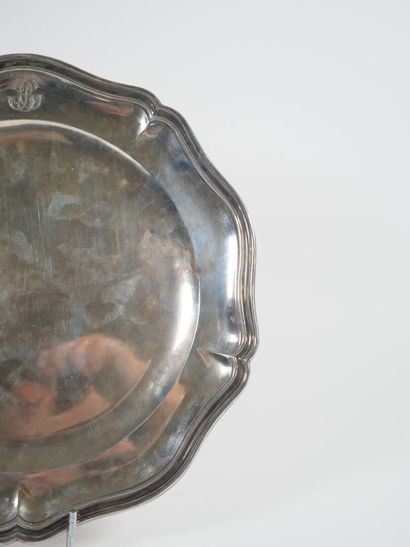 Minerve hallmarked silver scalloped platter,...