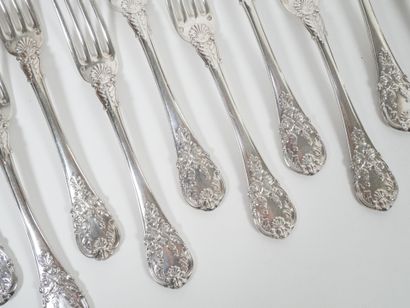 Set of 12 silver table forks, Vieillard hallmark,...