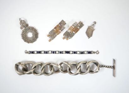 Lot of metal jewelry including two bracelets,...
