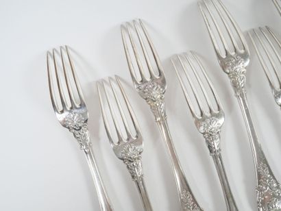 Set of 12 silver table forks, Vieillard hallmark,...