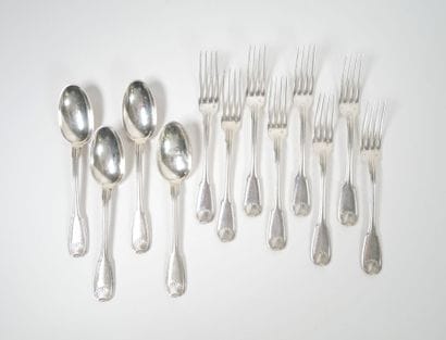 Set of eight silver forks and four silver...