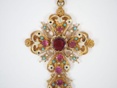 Important cross-pendant in openwork filigree...