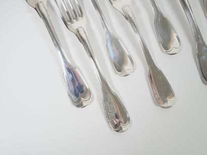 Set of six pieces of silver flatware, Coq...