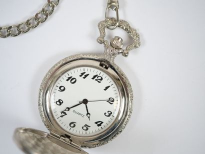 Metal pocket watch with chased decoration...