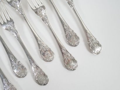 Set of 12 silver table forks, Vieillard hallmark,...